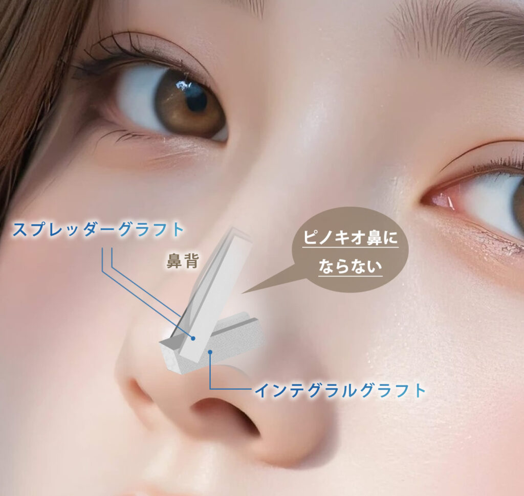 肋軟骨移植でスプレッダーグラフトとインテグラルグラフトを併用した図解