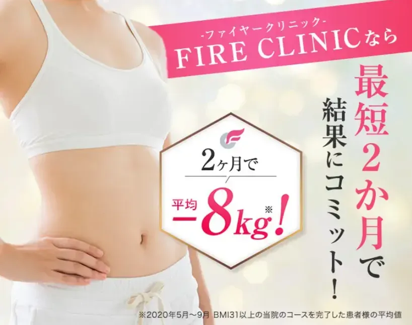 ファイヤークリニックの医療ダイエットは2ヶ月で平均-8kg