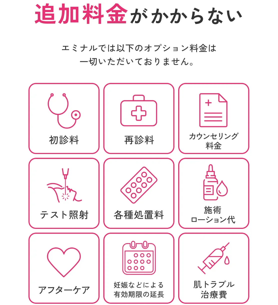 エミナルクリニックの追加料金がかからない画像