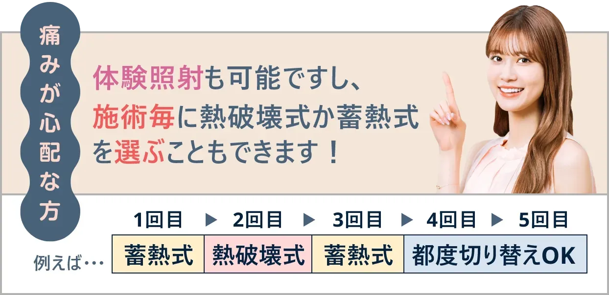 フレイアクリニックの安心コース 痛みによる脱毛機の選択について