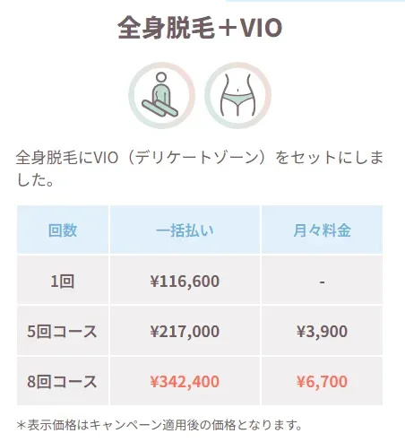 フレイアクリニックのキャンペーンによる支払い例