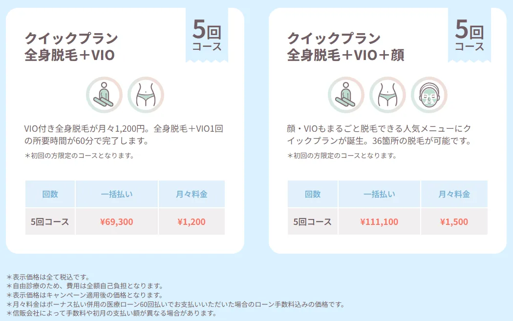 フレイアクリニックのクイックコースと安心コースの違い クイックコースの料金