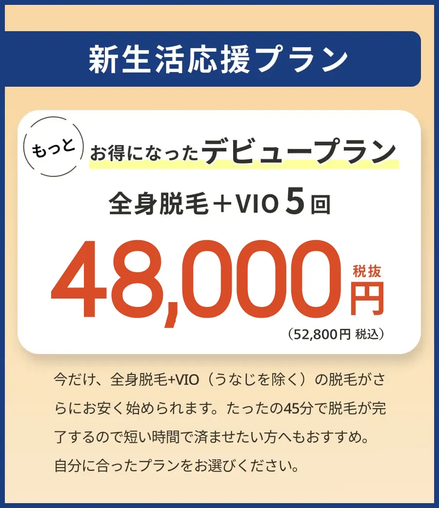 新宿レジーナクリニック医療脱毛デビュープラン全身脱毛+vio5回48,000円
