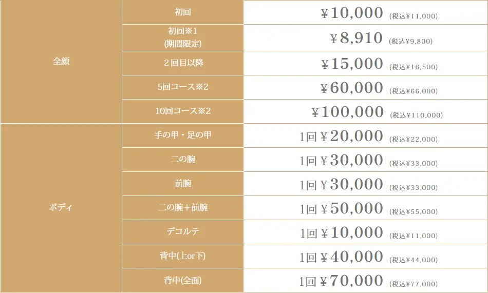 ルラ美容クリニックのルメッカ施術料金プラン一覧