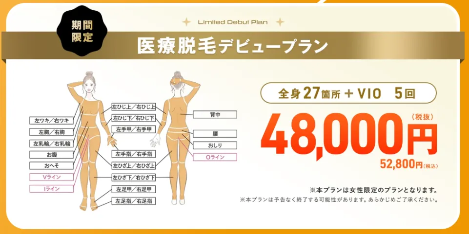 レジーナクリニックのデビュープランの機械は熱破壊式が使える?
料金