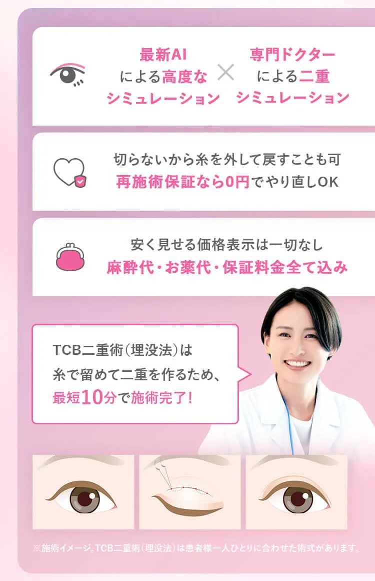 大田区で二重整形がおすすめのクリニック　TCBのLP画像
