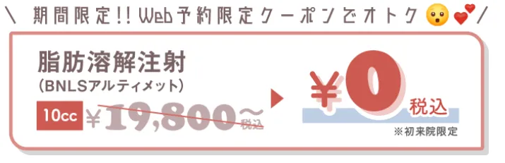 石川/金沢で脂肪溶解注射がおすすめクリニックのTCB予約限定クーポン画像