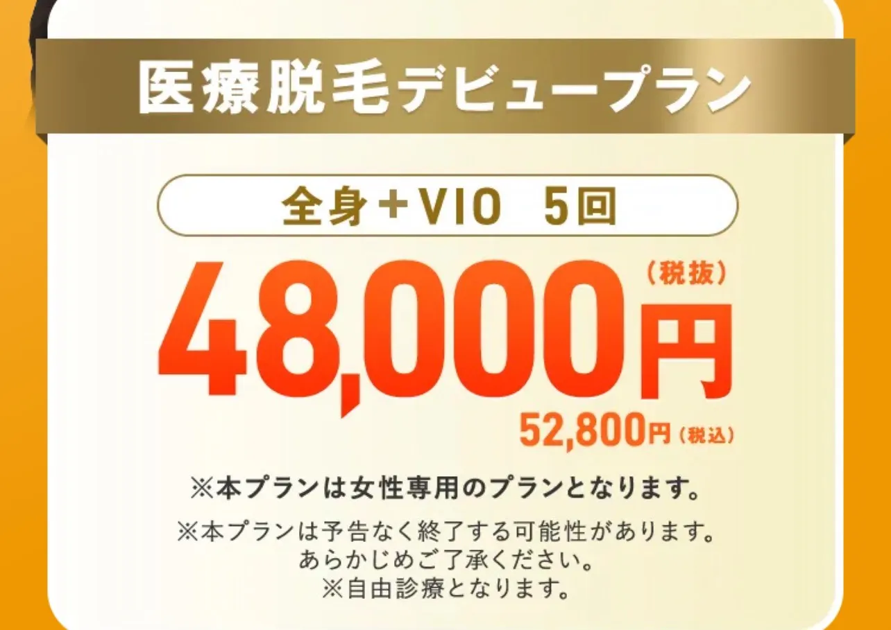 レジーナクリニックの医療脱毛は全身＋vioが52,800円