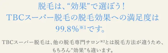 仙台でおすすめの脱毛サロン　エステティックTBCのスパー脱毛の脱毛効果の満足度は99.8％