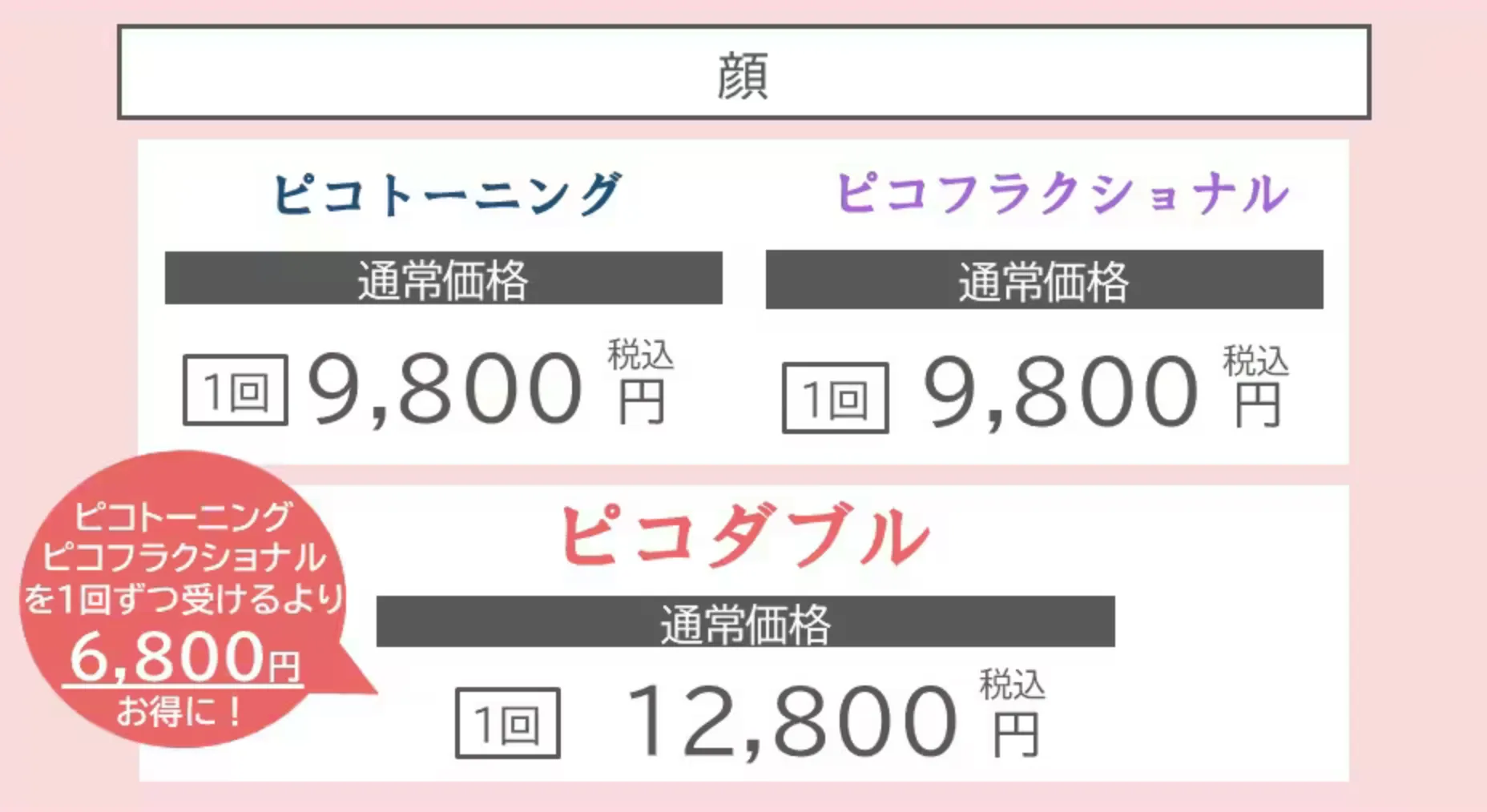 ピコダブルの料金表