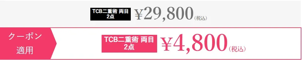 TCB東京中央美容外科 二重術両目2点4,800円