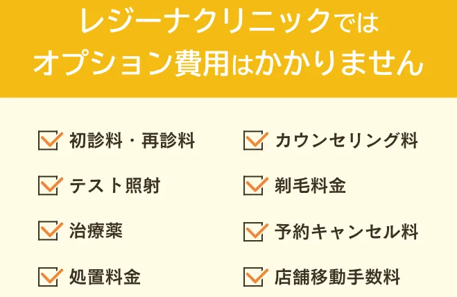 調布で都度払い医療脱毛が安いクリニック レジーナクリニックのオプション費用について
