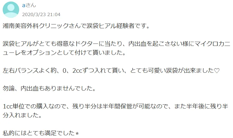 湘南美容クリニックのヒアルロン酸注入の知恵袋・口コミ評判 回答
