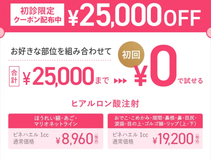 仙台でヒアルロン酸注射が受けられるおすすめのクリニック　TCB のヒアルロン酸注射の料金について