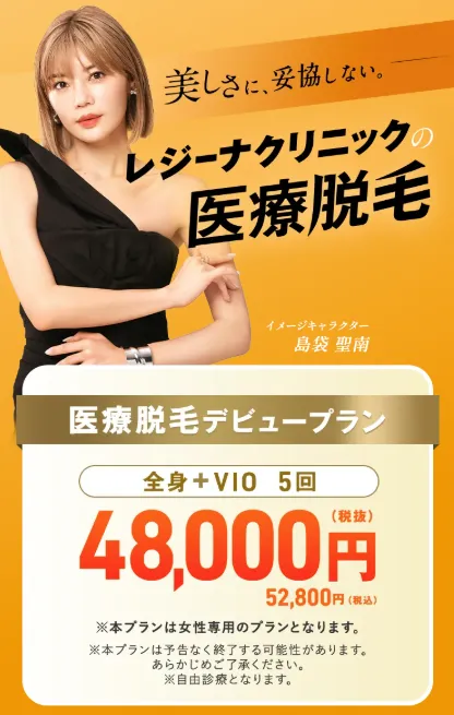 静岡でジェントルマックスプロを導入している医療脱毛クリニック　レジーナクリニックのLP画像　デビュープラン