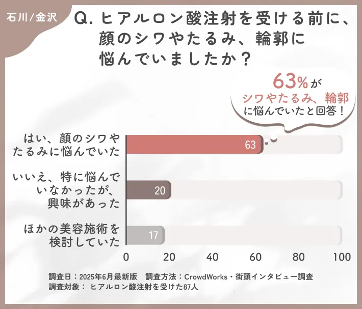 ヒアルロン酸注射を受ける前の悩みに関するアンケート