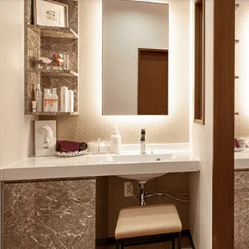 ゆきスキンクリニックのジャルプロスーパーハイドロを受けた後のパウダールーム