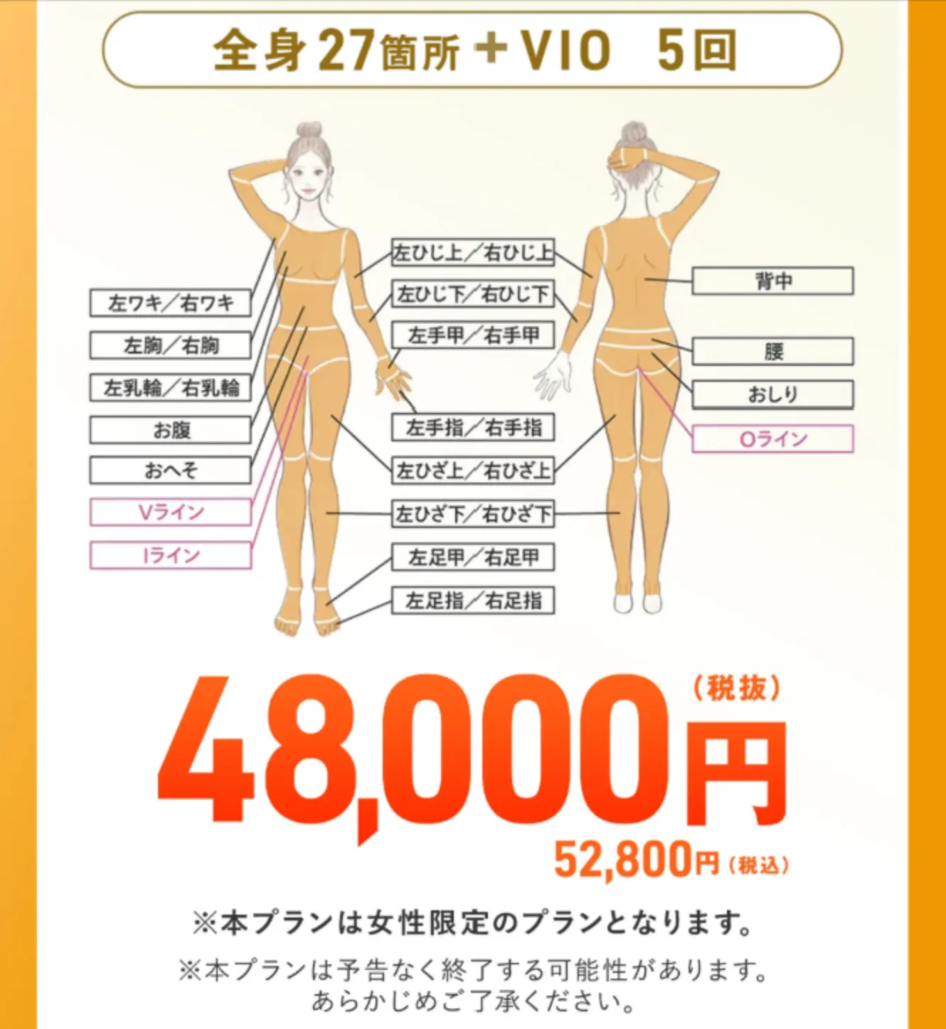 梅田で都度払いが安い医療脱毛クリニックレジーナクリニックの全身＋VIO5回の医療脱毛の料金