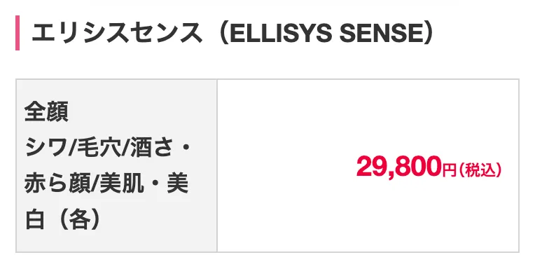 品川美容外科 エリシスセンス 全顔29,800円