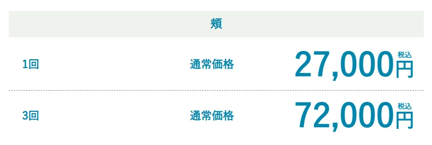 千葉でオンダリフトが安いおすすめのクリニック　湘南美容クリニック　のLP画像　頬の料金案内
