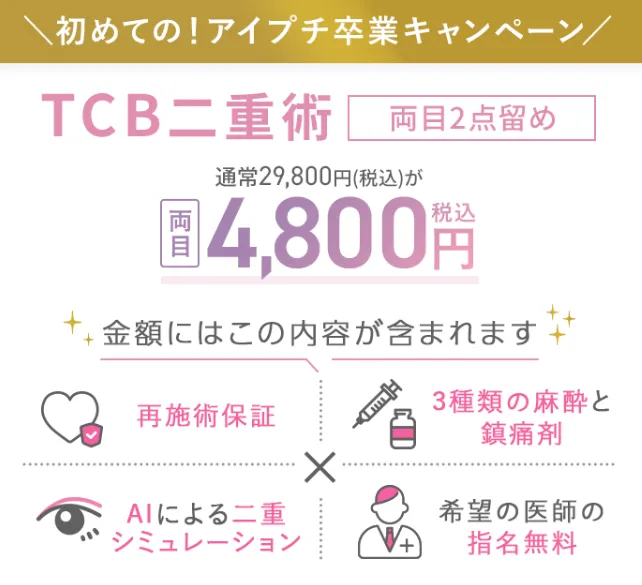 TCB東京中央美容外科では、二重整形のカウンセリング時に、AIと医師による二重のシミュレーションがある！