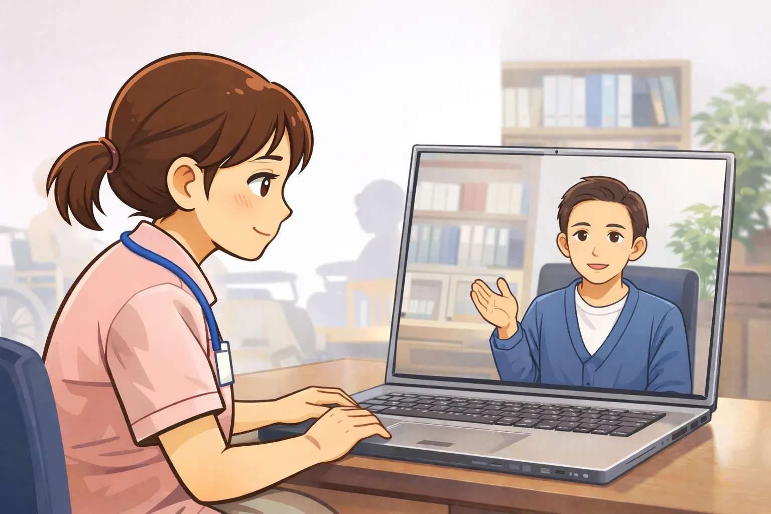 ZOOM相談中の介護士