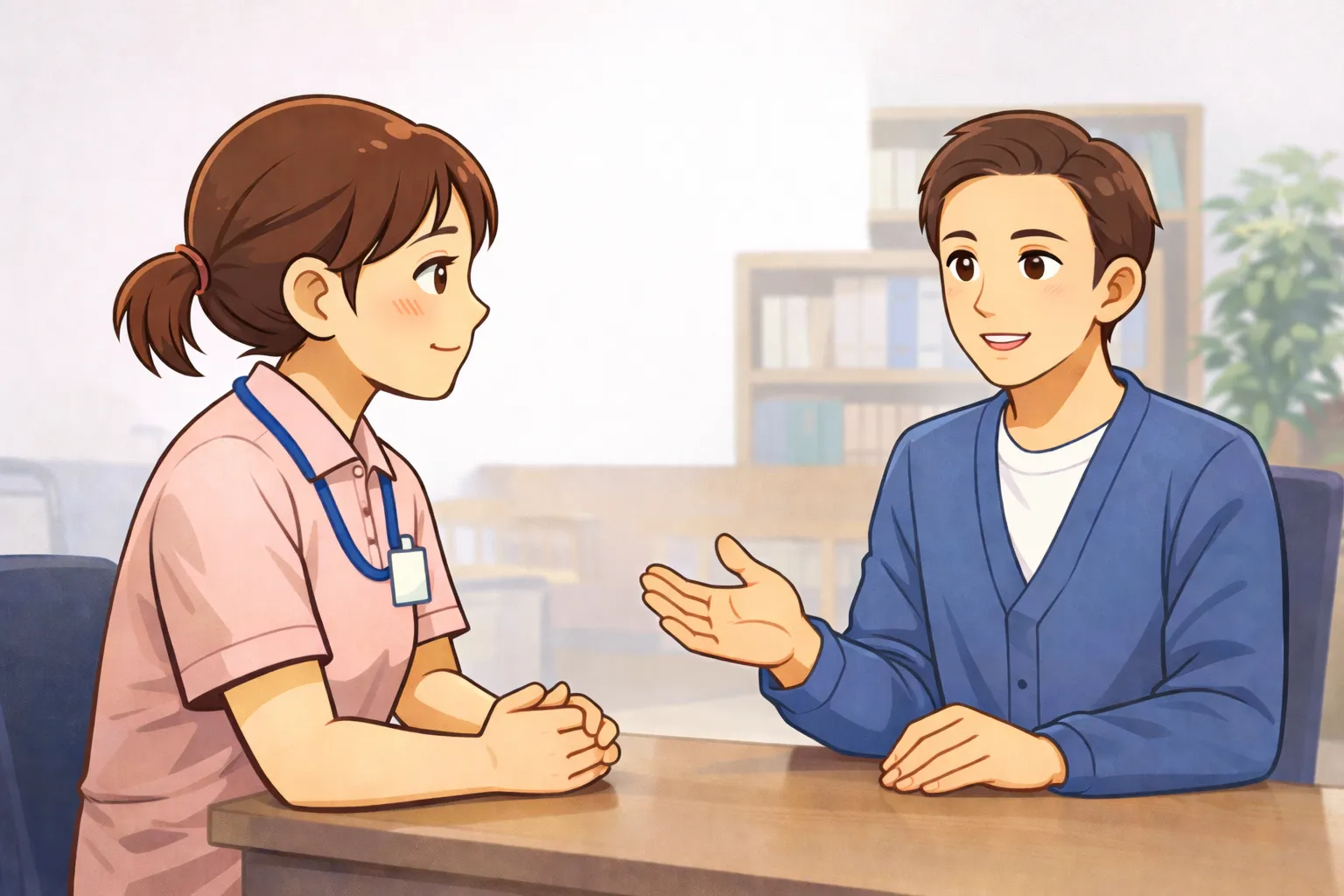 対面相談中の介護士