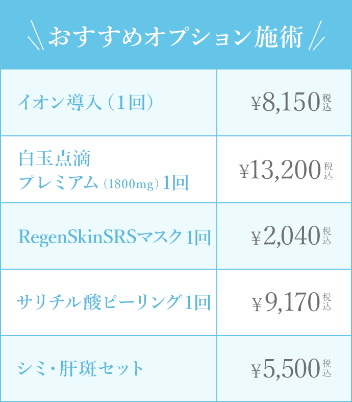 TCBのピコレーザーのクーポンと組み合わせるとお得な施術一覧