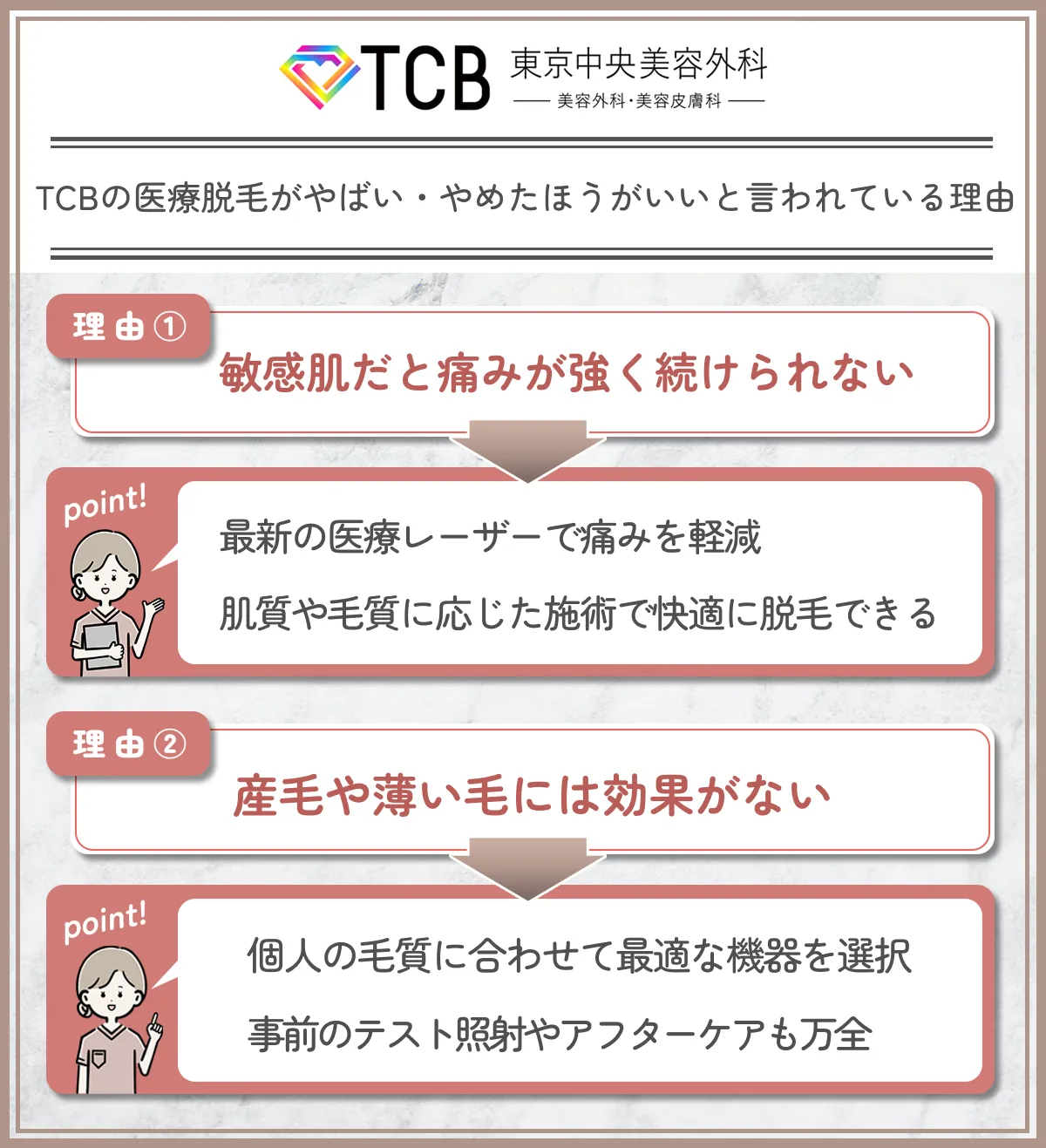 TCBの医療脱毛がやばい・やめた方いいと言わている理由