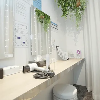 銀座プラタナクリニックの脂肪冷却を受けた後のパウダールーム