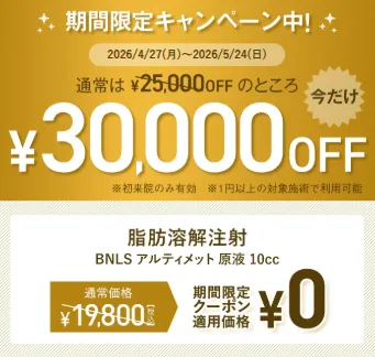 TCB 脂肪溶解注射 期間限定30,000円OFFクーポン
