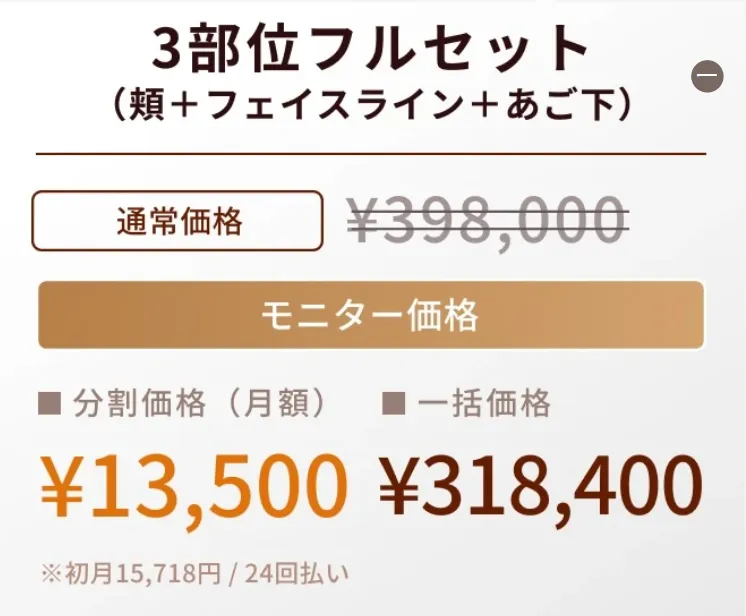 フルセットのモニター金額プラン