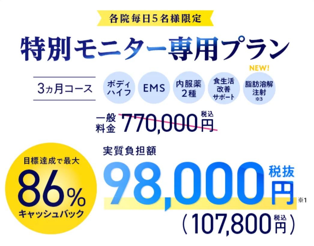 エミナルクリニックの特別モニター専用プラン