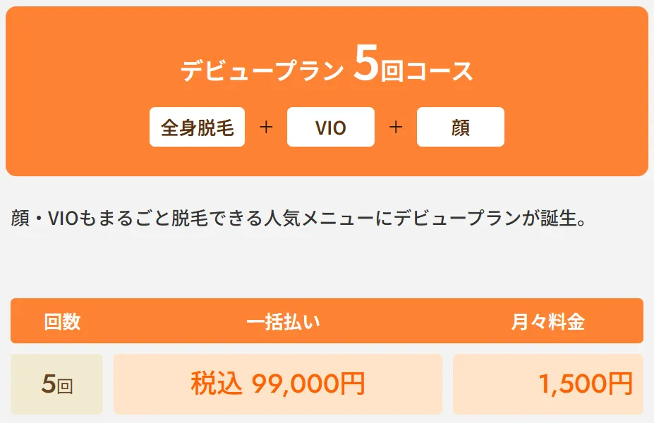 前払金保証があるレジーナクリニックの全身+VIO+顔5回の医療脱毛デビュープラン