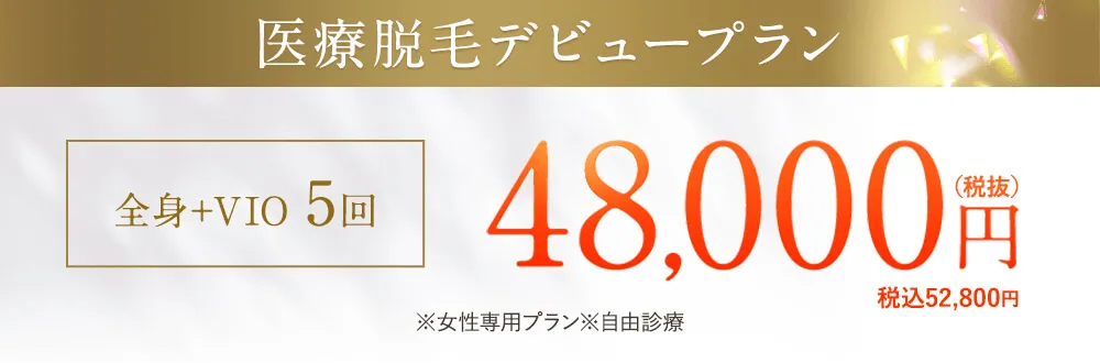 レジーナクリニックの全身+VIO5回のデビュープランが52,800円(税込)