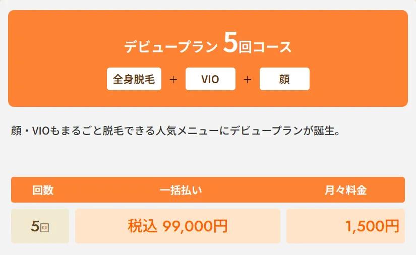 愛知県で都度払い医療脱毛が安いクリニック レジーナクリニックの医療脱毛デビュープラン全身+VIO5回コース