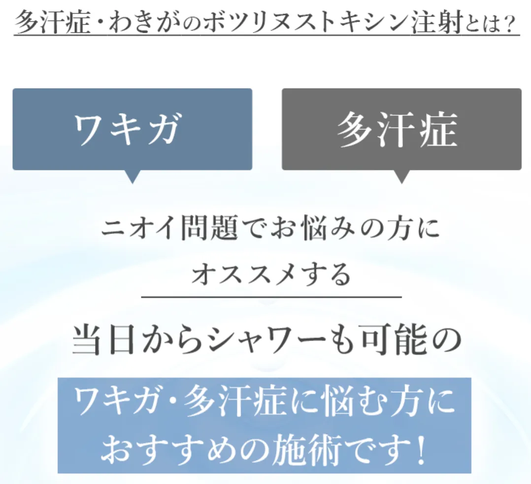 TCBの多汗症・わきがに効果が期待できるボツリヌストキシン注射について