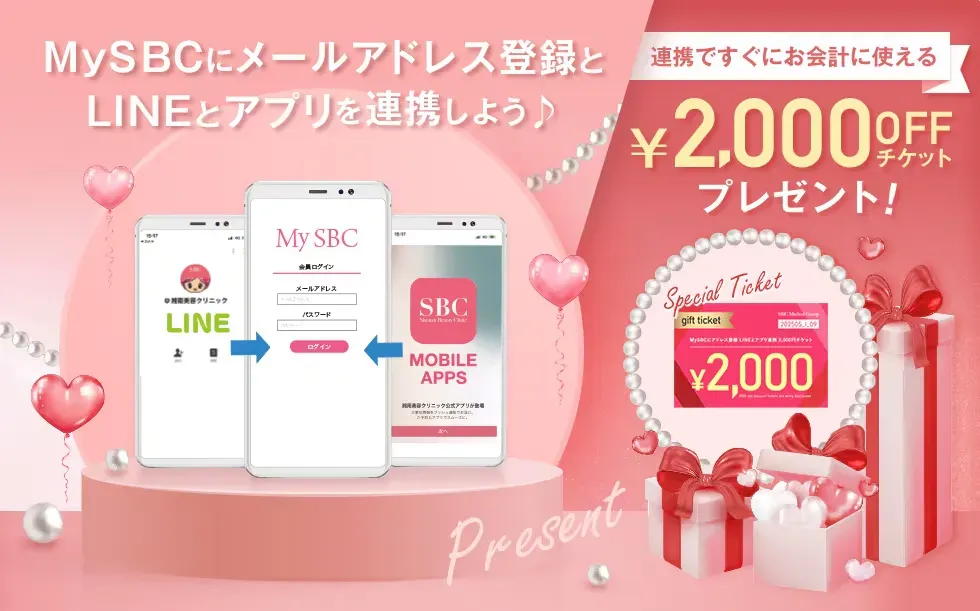 湘南美容クリニック MySBC登録・LINEとアプリの連携で2,000OFFチケットプレゼント!