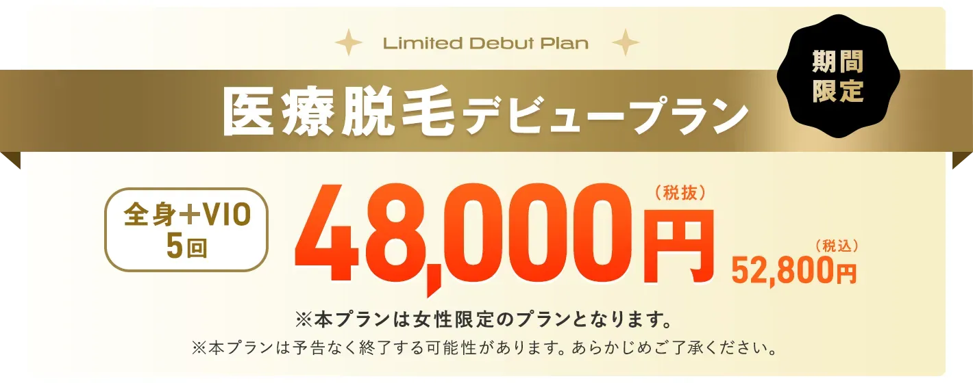 レジーナクリニックの期間限定医療脱毛デビュープラン