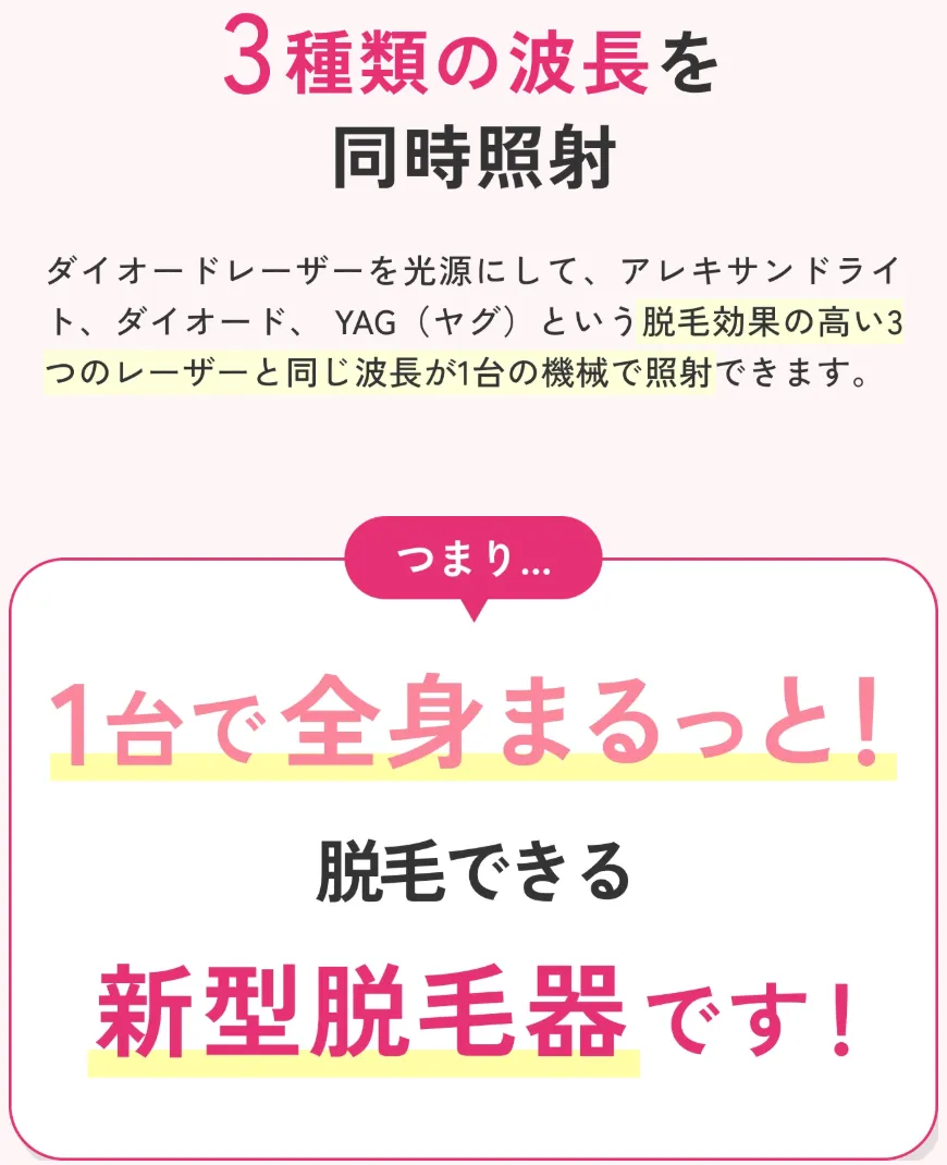 エミナルクリニックの医療脱毛は3種類の波長を同時に照射できる