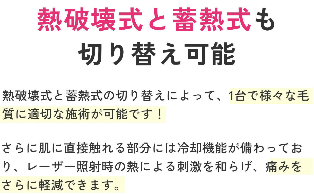 エミナルクリニックは熱破壊式と蓄熱式も切り替え可能