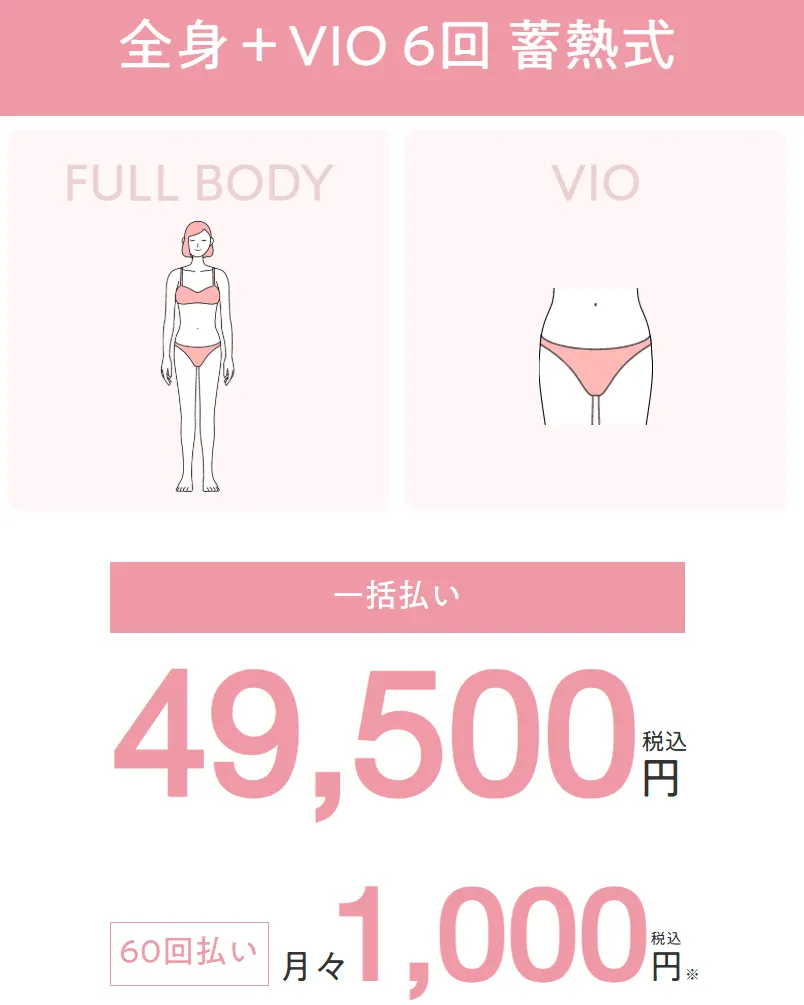 エミナルクリニック 全身+VIOの60回払いと一括払いの料金