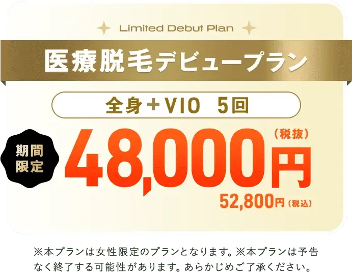 レジーナクリニックの医療脱毛デビュープラン全身+VIO5回コース
