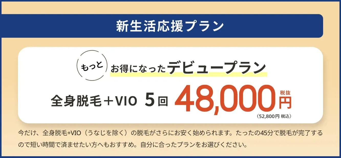 レジーナクリニック仙台院は全身+VIO医療脱毛5回が48,000円