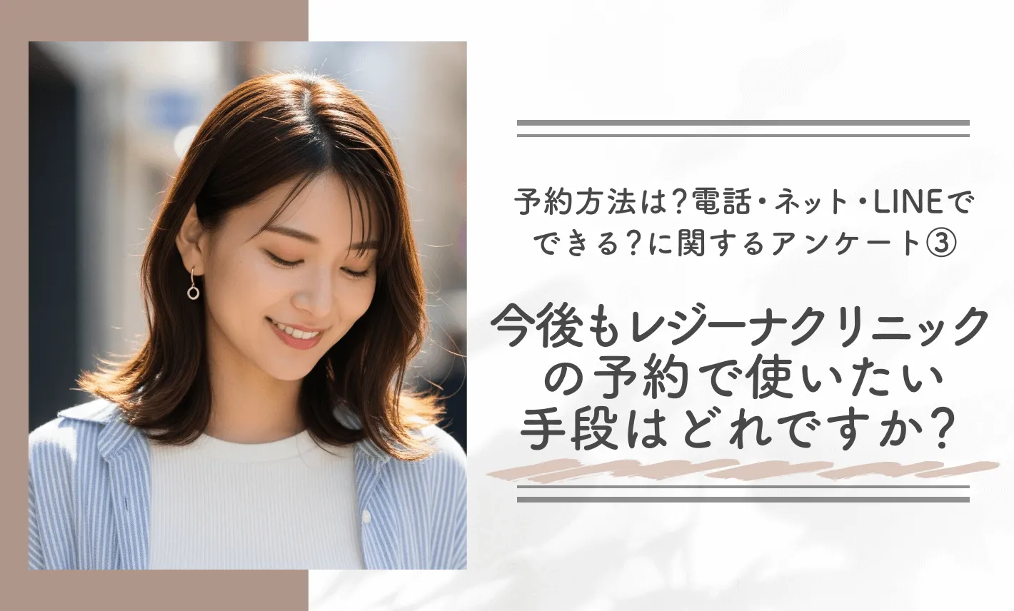 予約方法は?電話・ネット・LINEでできる?に関するアンケート③|今後もレジーナクリニックの予約で使いたい手段はどれですか?