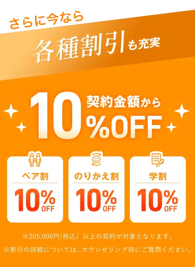 レジーナクリニックのペア割・のりかえ割・学割が10%OFF