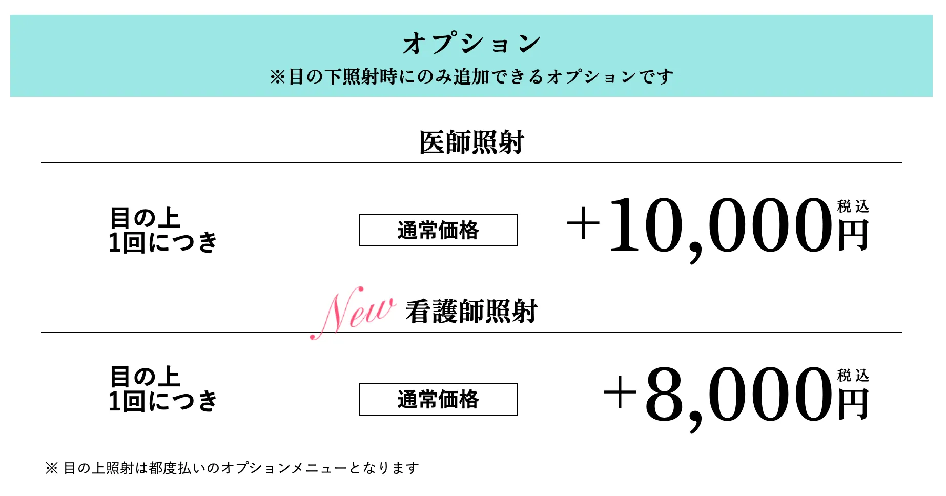 沖縄にある湘南美容クリニックのモフィウス8のオプション料金