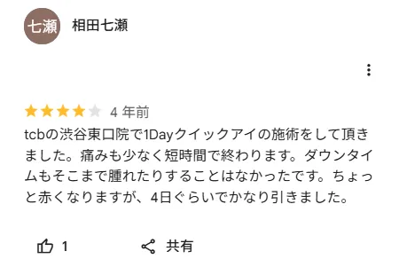 TCB式1dayクイックアイに関する口コミ④