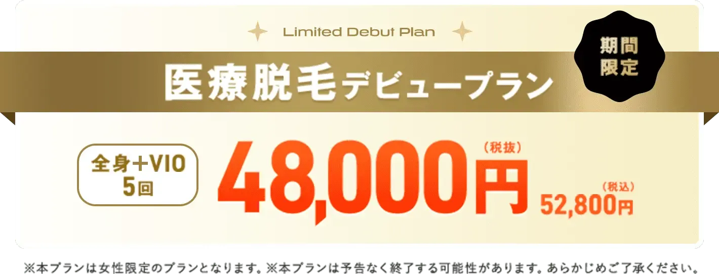 レジーナクリニックの医療脱毛デビュープラン全身+VIO5回コース