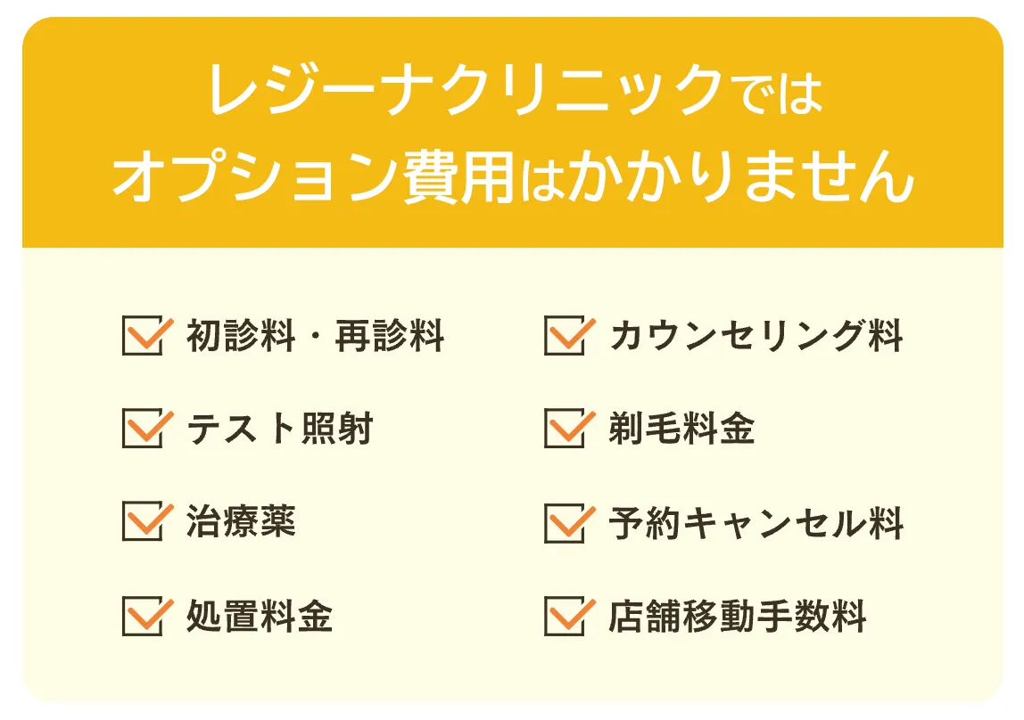 横浜の都度払い医療脱毛が安いクリニック レジーナクリニックはオプション無料